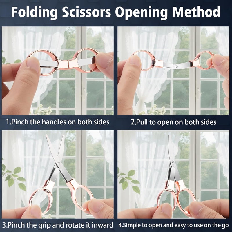 Hapdream 3 Pcs Folding Stainless Steel Portable Mini Badge Scissors with 3 Keychains, Safety Foldable Pocket Travel Small Scissors All Purpose for Nurse Accessories, Travel, Office, Craft, Sewing (Rose Gold) - Image 4